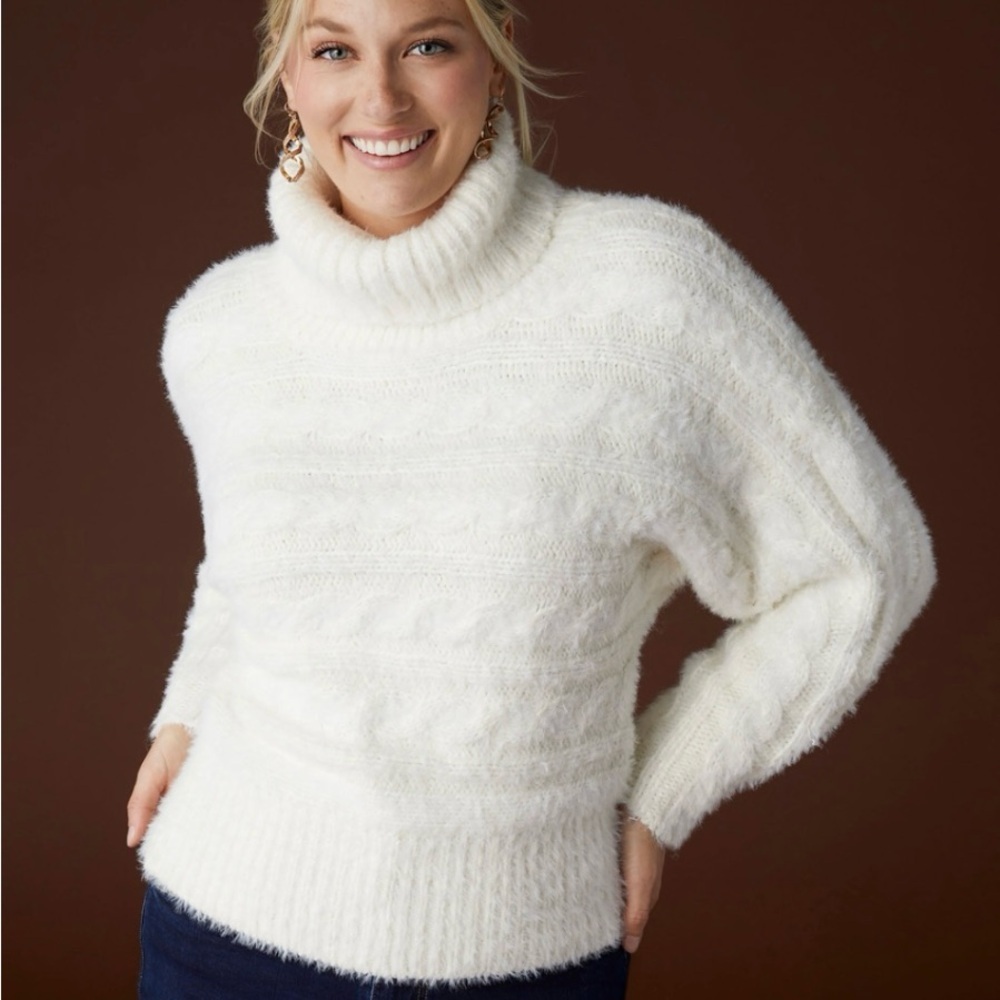Elvie Mohair Cozy White Turtleneck Sweater